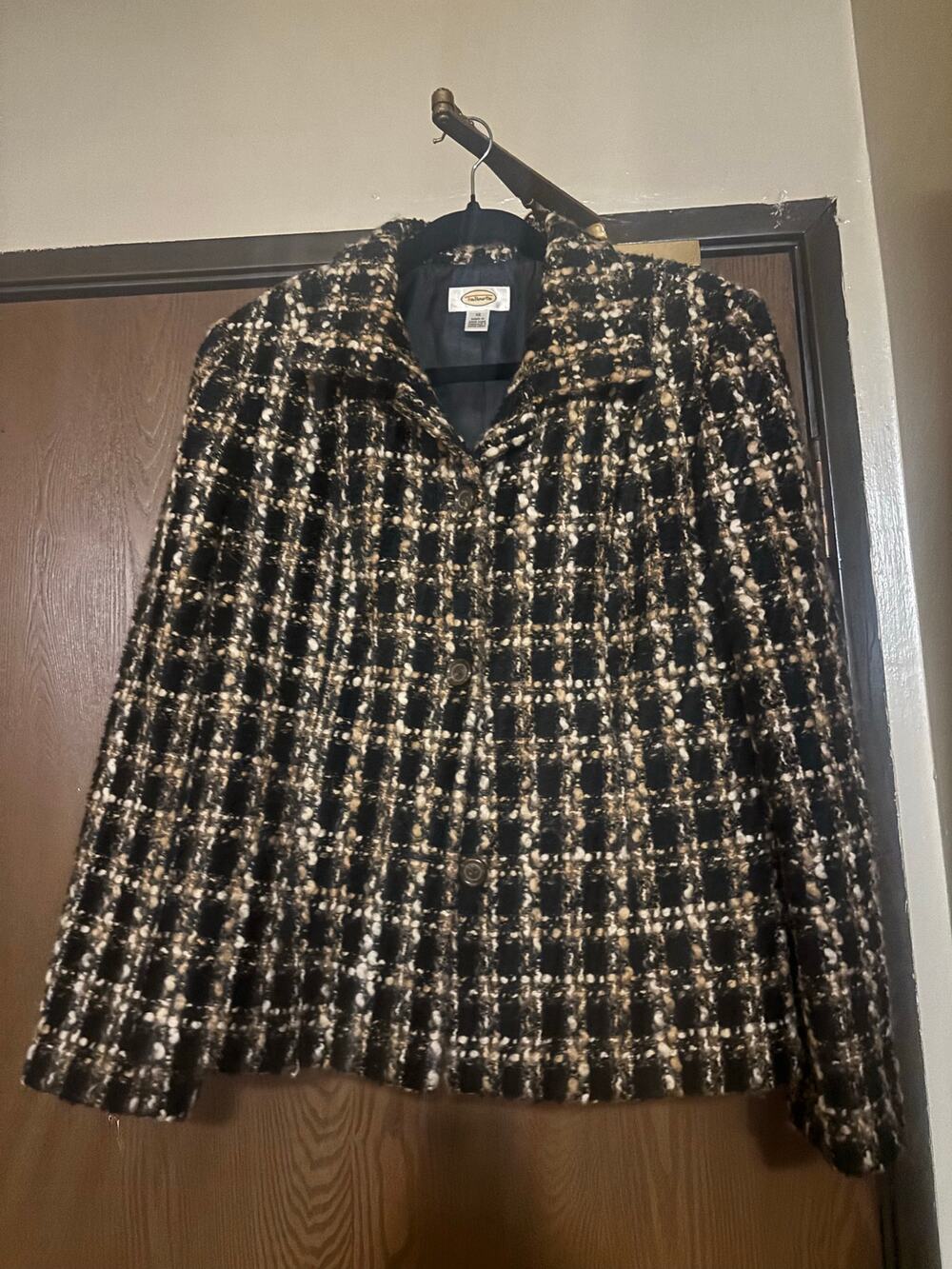Talbots Black/ Tan Plaid Wool Fall/ Winter Preppy Professional Workwear Blazer
